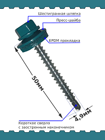 Саморез 4,8х50 SP RAL 5021 морская волна